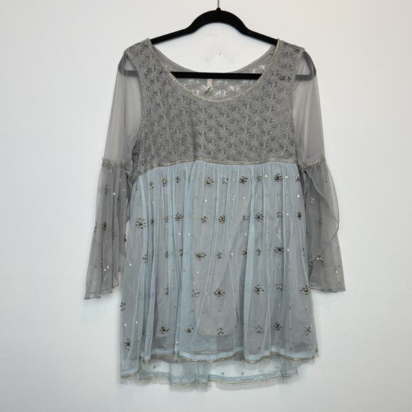 Free People Tops - Free People sheer boho blouse beaded embroidered MD festival vacation